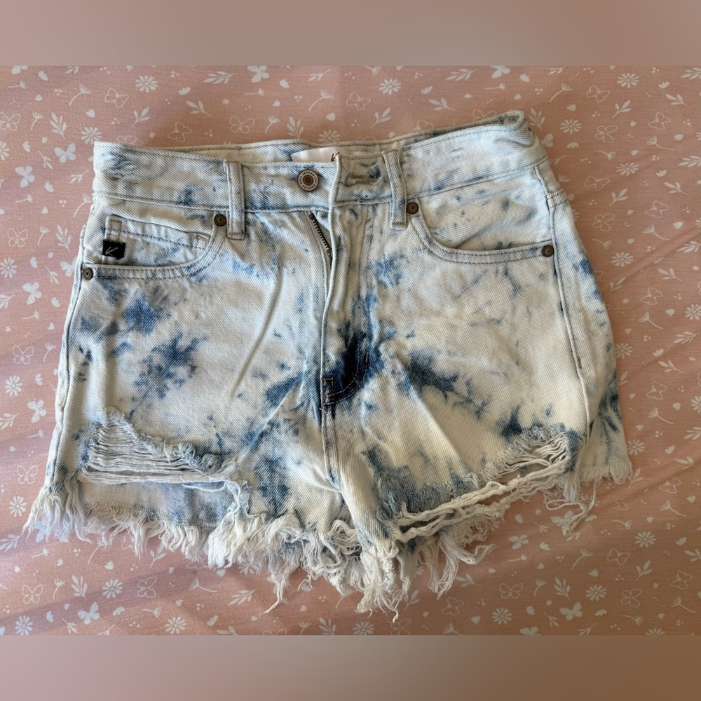 Blue & White Tie-Dye Distressed Jean Shorts